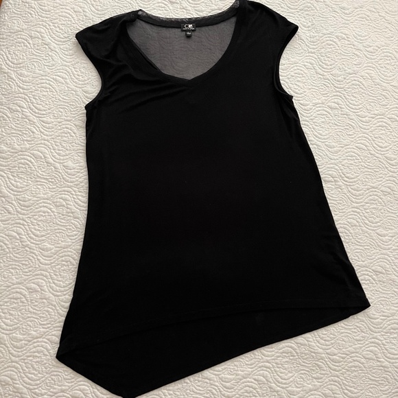 Cable and Gauge V-Neck Short Cap Sleeve Asymmetrical Black Tee Size Large - Picture 5 of 16
